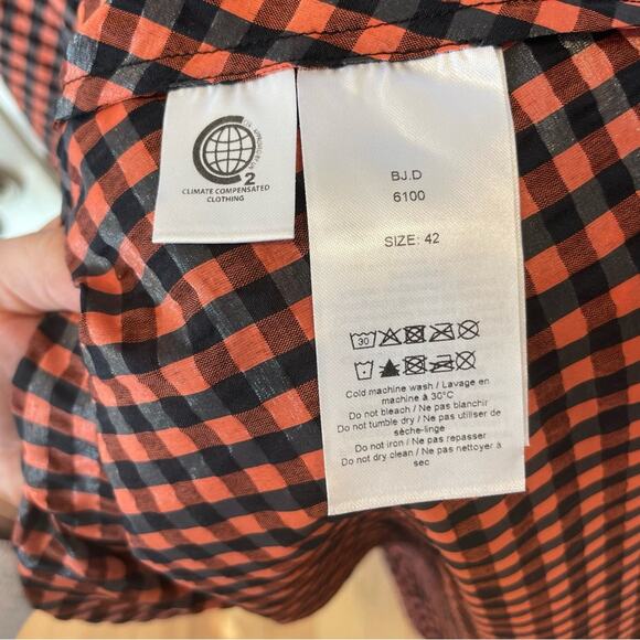 Ganni Smocked Gingham Midi Dress Orange and Black Sleeveless Dress NWT - Picture 11 of 16